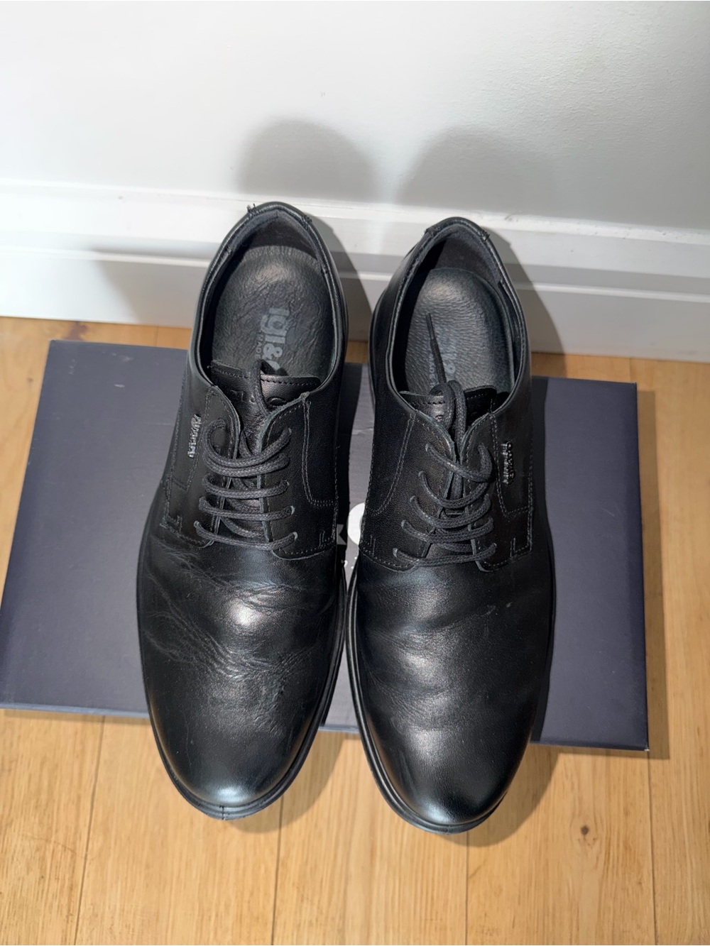Igi&Co Men's Black Leather Derby Shoes - Classic Lace-Up